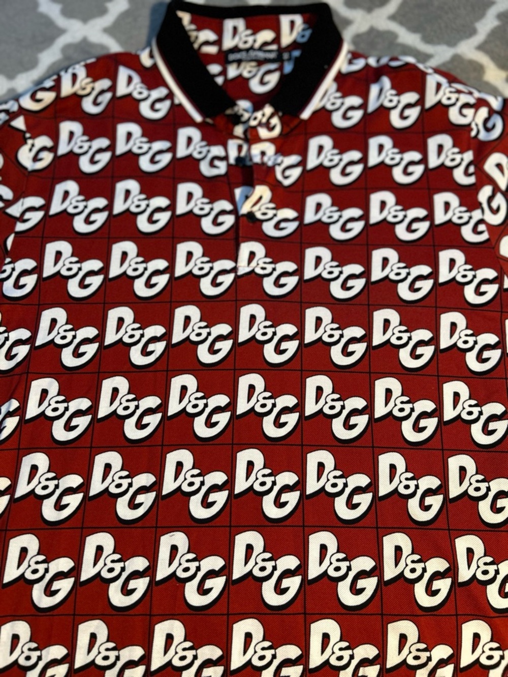 Dolce & Gabbana Red and White Logo-Print Polo